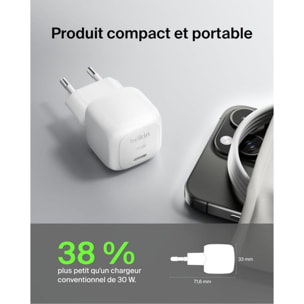 Chargeur BELKIN 30W USB charge rapide PPS Blanc