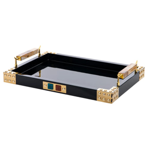 Bandeja Mdf Agata Negra Dorada 45x31x8 Cm