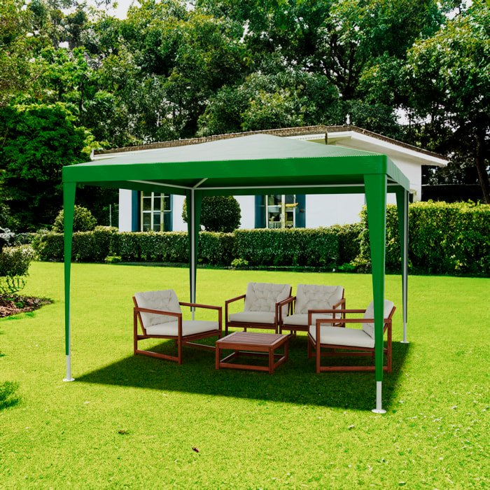 Gazebo 3x3 M Struttura Acciaio Copertura PE 110 gr/m² Impermeabile Idrorepellente Resistente Raggi UV Tenda Picnic Campeggio Esterno Giardino Verde