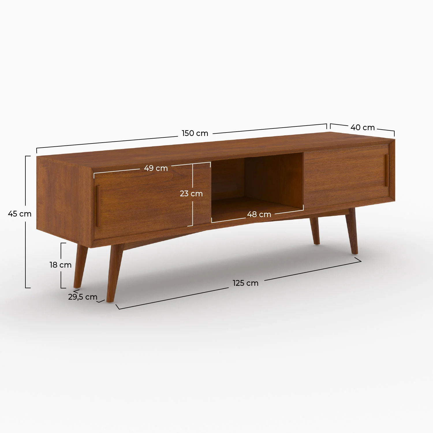 Meuble TV en bois de teck massif 150 cm - Waya