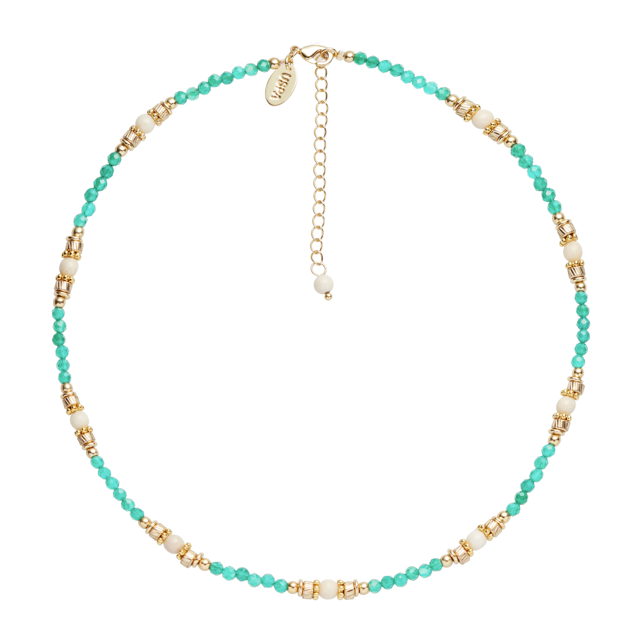 Collana U.S. Polo Assn. In metallo dorato con agata verde chiaro