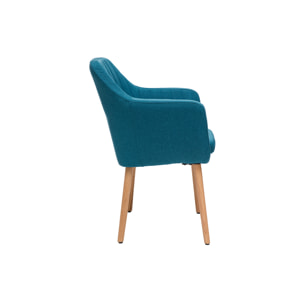 Chaise scandinave en tissu bleu canard et bois clair ALEYNA