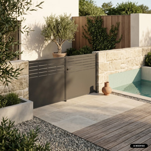 Portail battant de jardin acier galvanisé 2 portes avec serrure et poignée AXIS