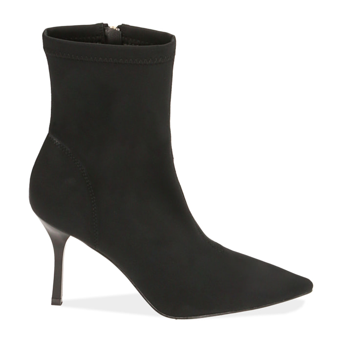 Ankle boots neri in lycra, tacco 8,5 cm