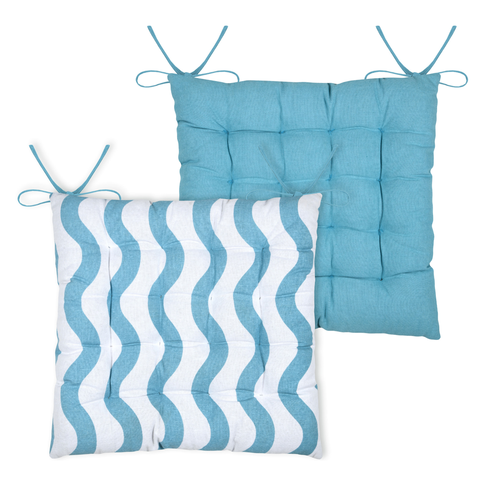 Galette de chaise polycoton matelassée ondulations - Bleu