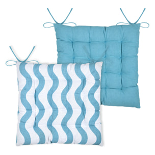 Galette de chaise polycoton matelassée ondulations - Bleu