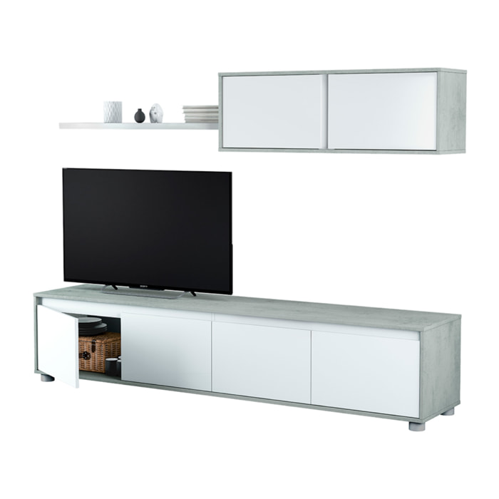 Mueble Salón 200x43x41 Cm Cemento Y Blanco Artik