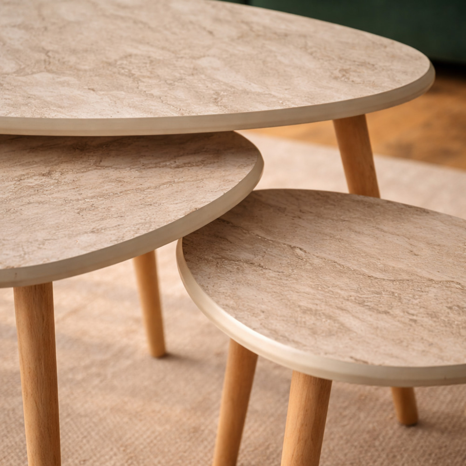 Set de 3 tables gigognes design effet travertin ELENA