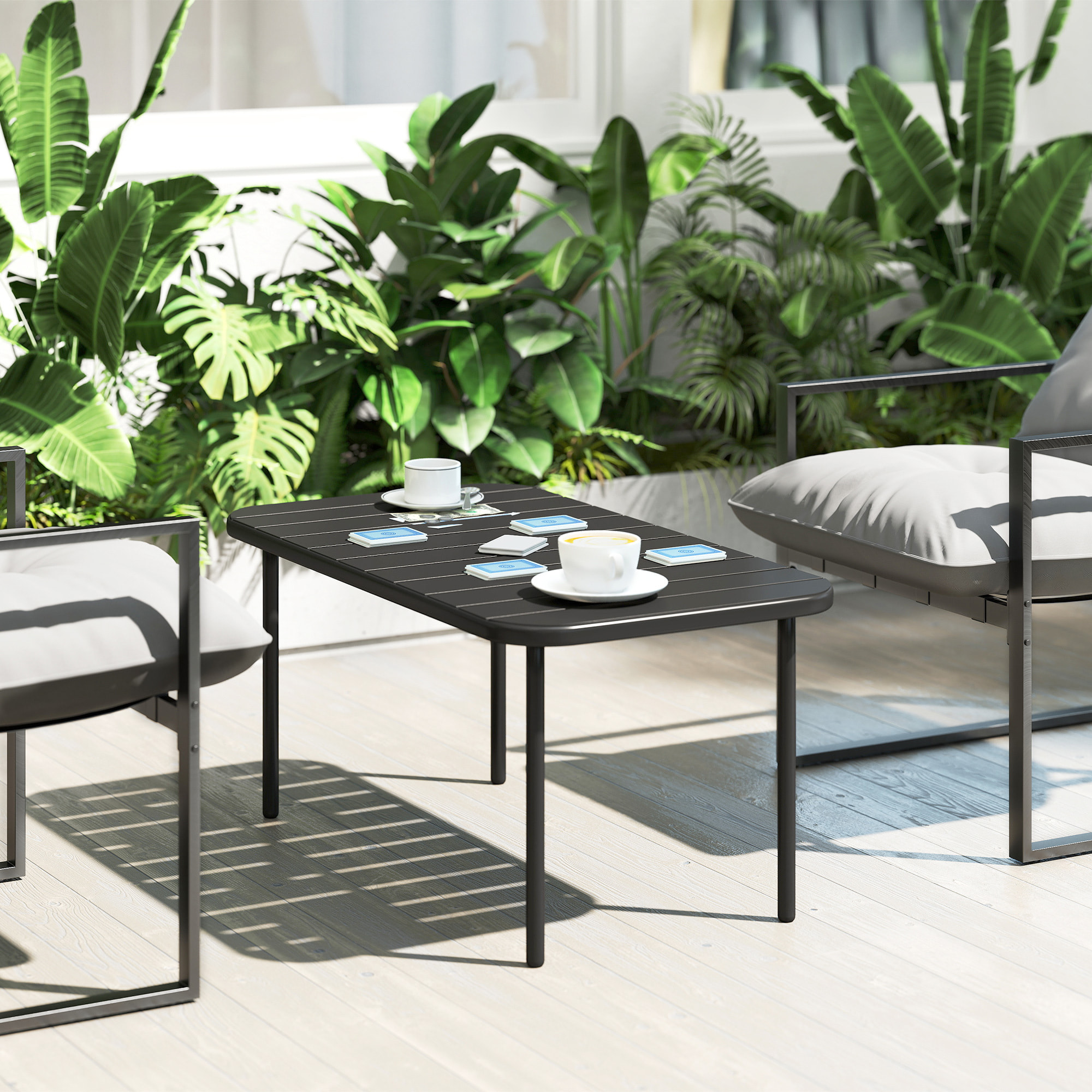 Table basse de jardin style néo-rétro rectangulaire arrondie métal noir