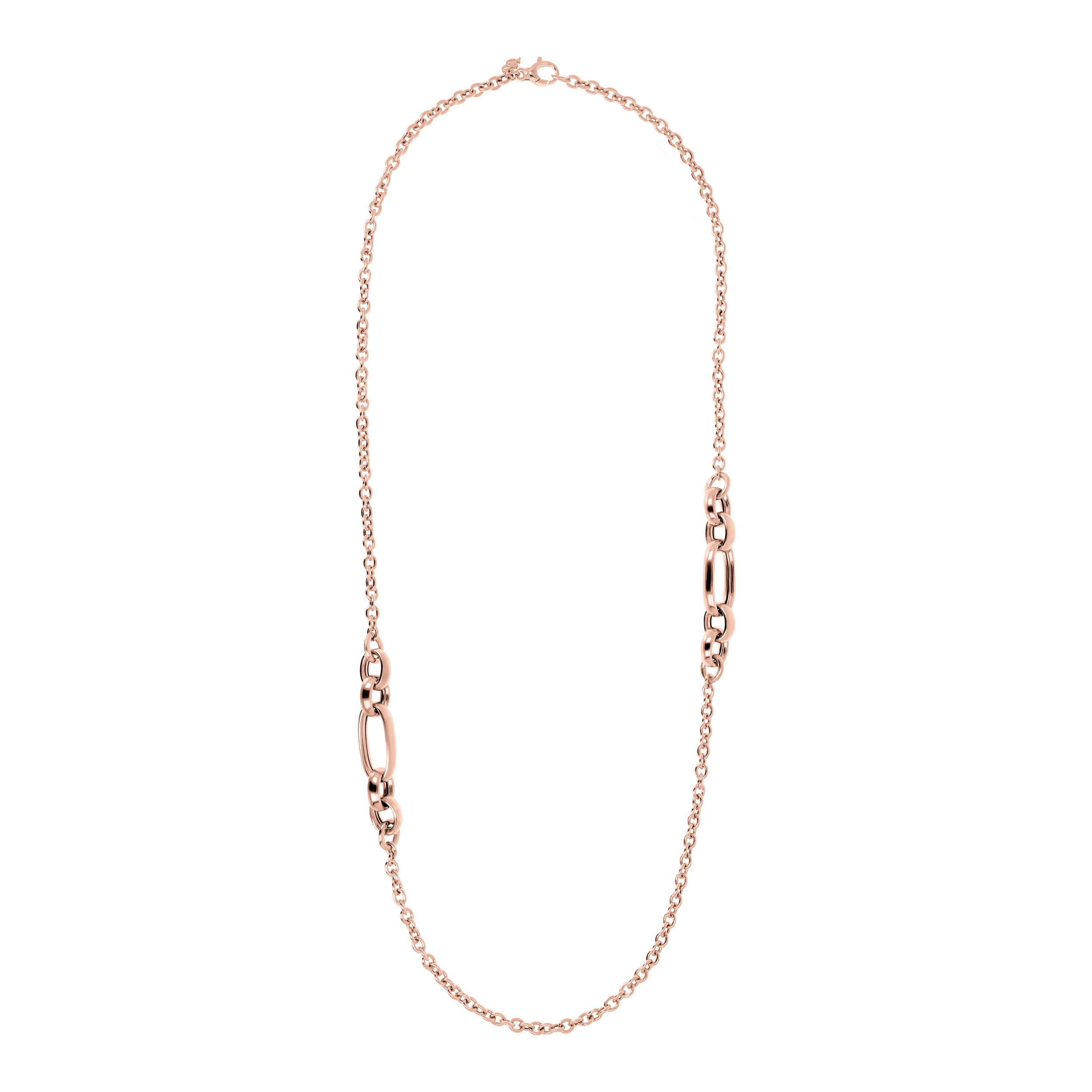 Collana Lunga e Asimmetrica con Maglie Ovali in Golden Rosé