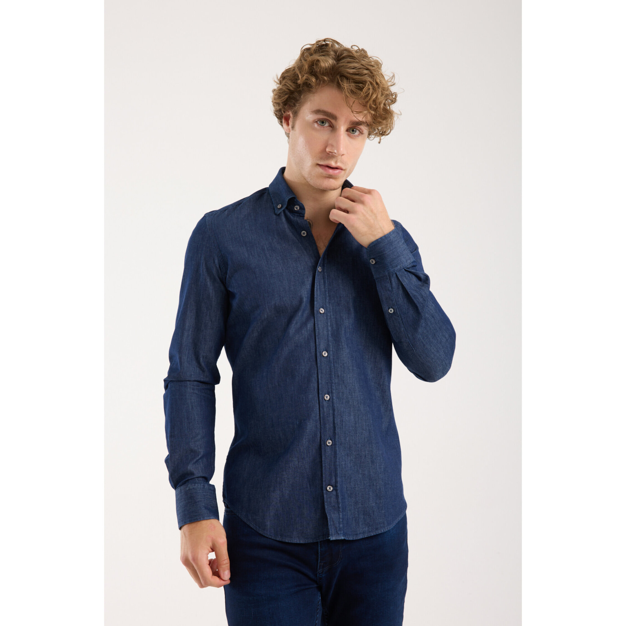 camicia uomo 1 bottone button down slim Jeans Unito Blu