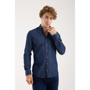 camicia uomo 1 bottone button down slim Jeans Unito Blu