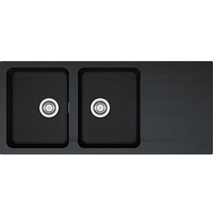 Kit évier Orion OID 621, double bac, Carbone + Mitigeur Pola, col de cygne, Chrome (114.0276.028-POLA)