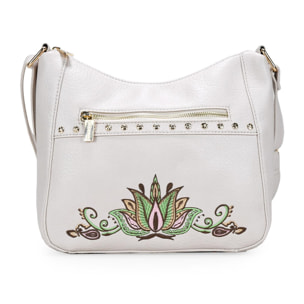 Bolso bandolera beige con bordado