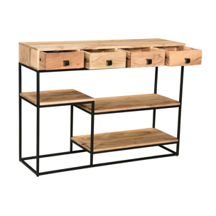 Console industrielle avec rangements 4 tiroirs en bois massif et métal noir L115 cm GRENELLE