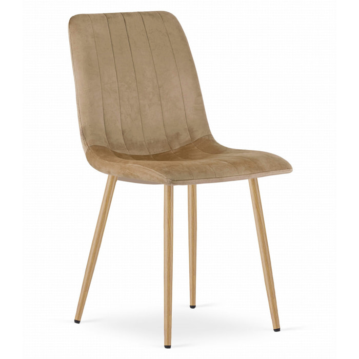 Sedia Lava in velluto marrone con gambe effetto legno