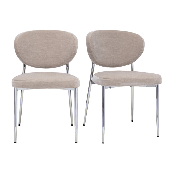 Chaises en tissu effet velours taupe et métal chromé (lot de 2) BREKA