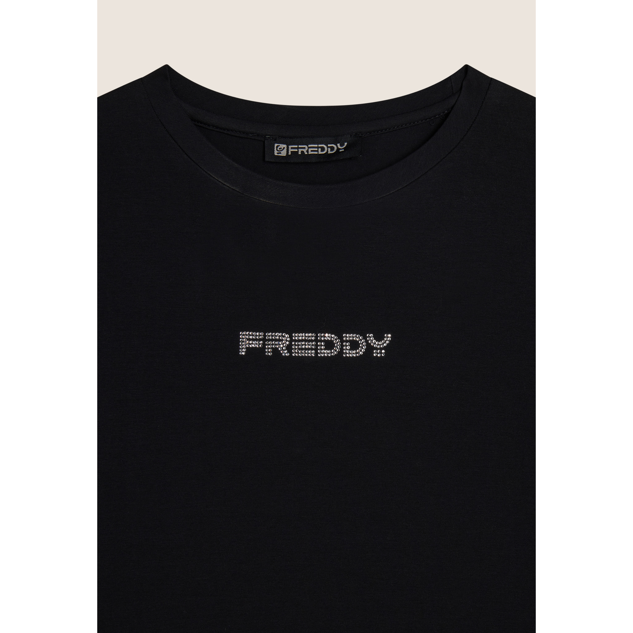 Body scollo quadrato in jersey decorato da strass