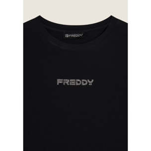 Body scollo quadrato in jersey decorato da strass