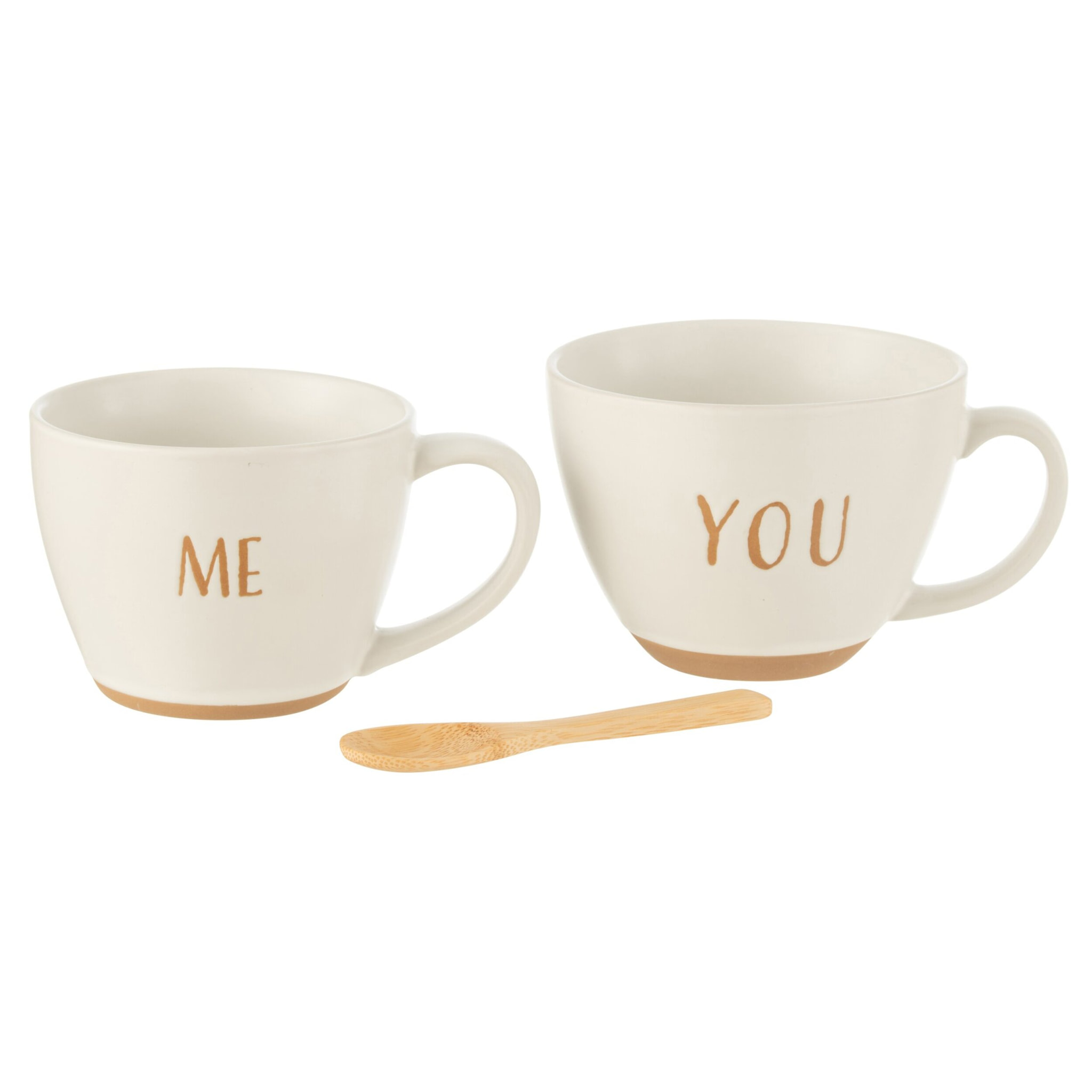 J-Line tasse à café + cuillière You & Me - céramique - blanc - boîte cadeau