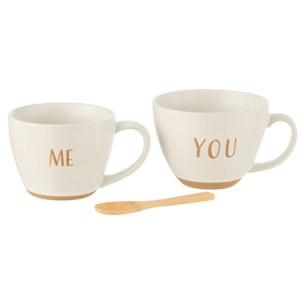 J-Line tasse à café + cuillière You & Me - céramique - blanc - boîte cadeau