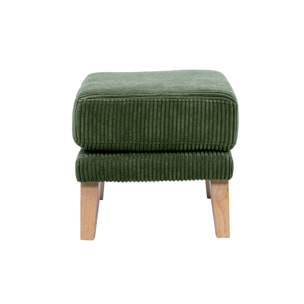 Pouf repose-pieds scandinave en tissu velours côtelé vert kaki et bois clair OSLO