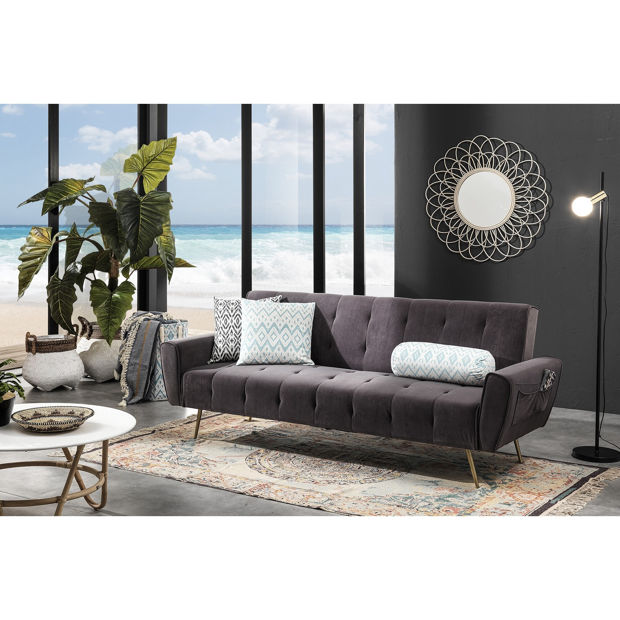 Canapé convertible Tomasucci PREMIER, en coton et mousse, gris, 180 × 54 × 42 cm
