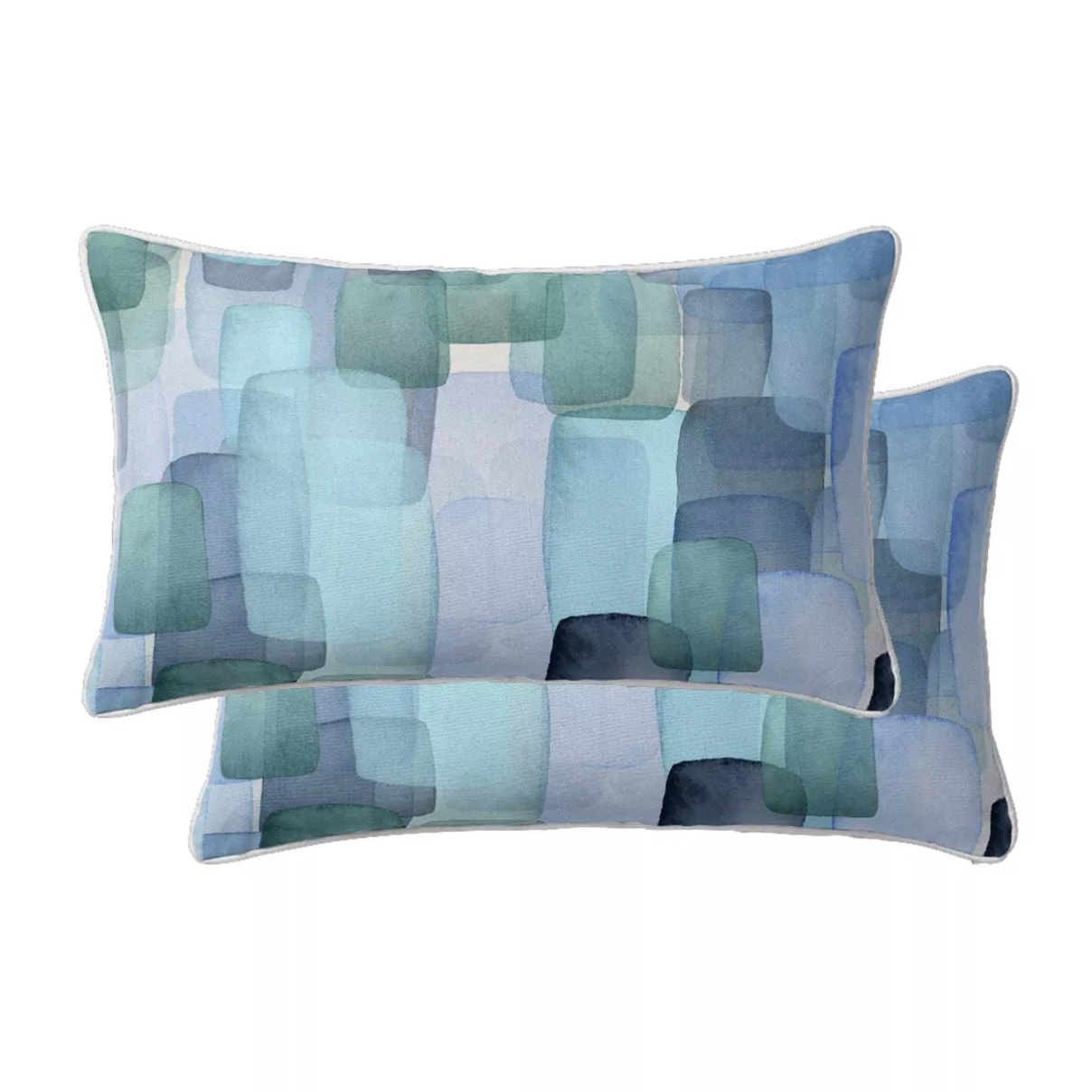 Lot de 2 taies percale de coton 115 g/m² imprimé bleu vert Ondine mineral