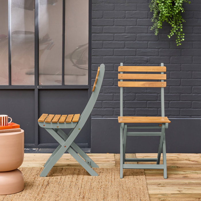 Lot de 2 chaises de jardin CALENA pliables acacia kaki. 40 x 52 x 85 cm