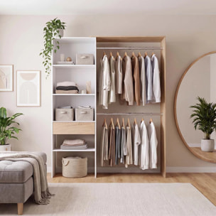 Armario vestidor abierto con diseño funcional en blanco artik y roble canadian 158x187 cm Aura Blanco Artik (Blanco Mate) - Roble Canadian