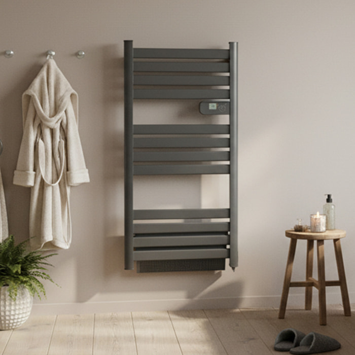 Radiateur sèche-serviette anthracite lames plates 500w soufflerie 1000w
