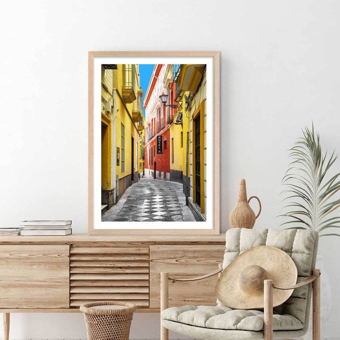 Affiche spain street Affiche + cadre en bois - Chêne