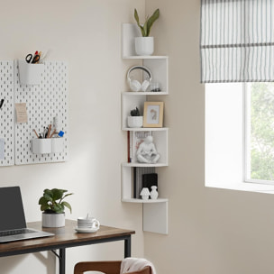 Scaffale angolare a parete bianco con 5 ripiani a zig-zag
