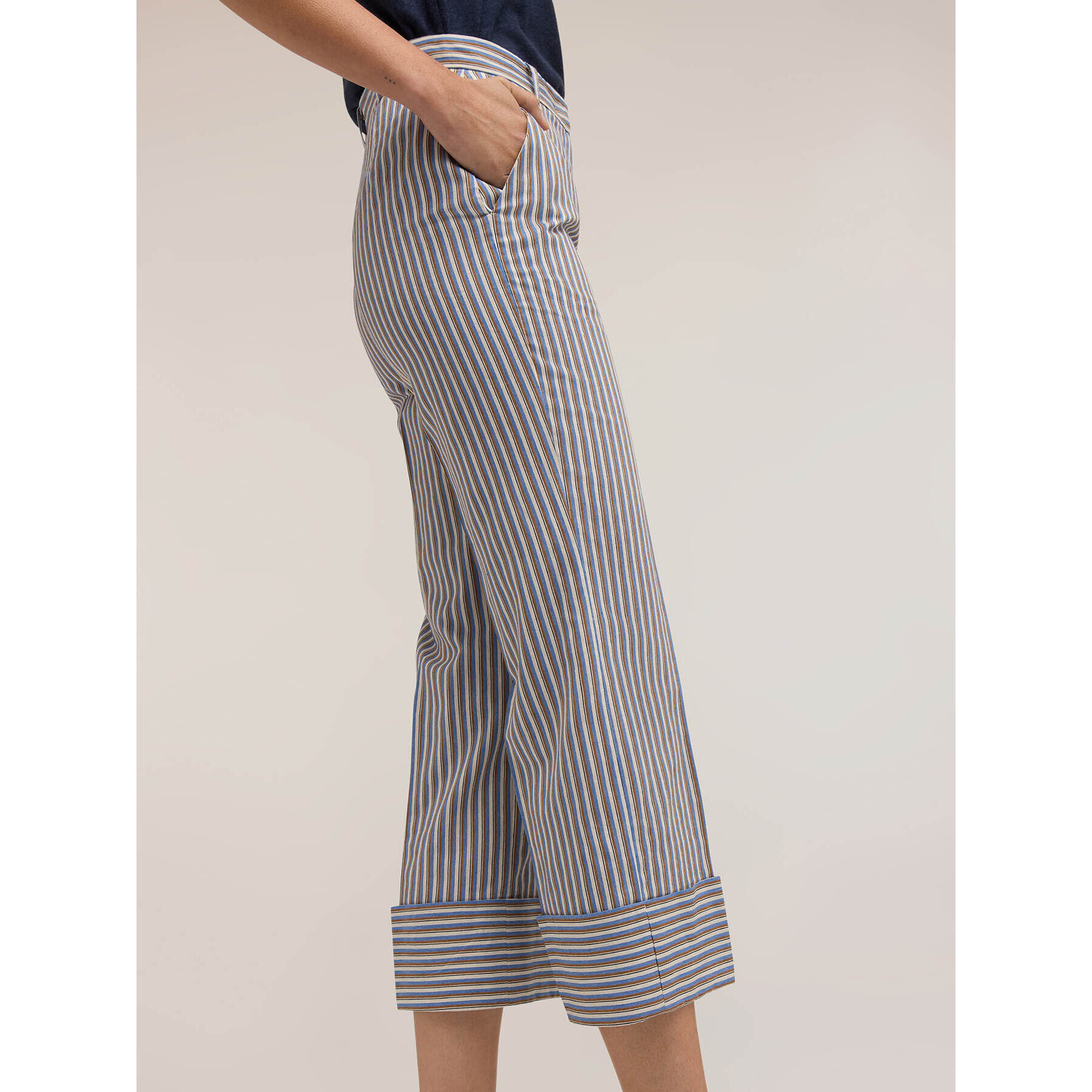 Motivi - Pantalones cropped a rayas en mezcla de algodón - Light - blue