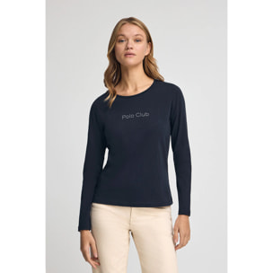 Maglietta blu marino a maniche lunghe brillantini Polo Club