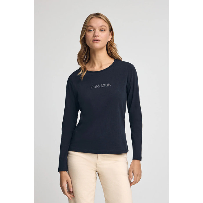 Maglietta blu marino a maniche lunghe brillantini Polo Club