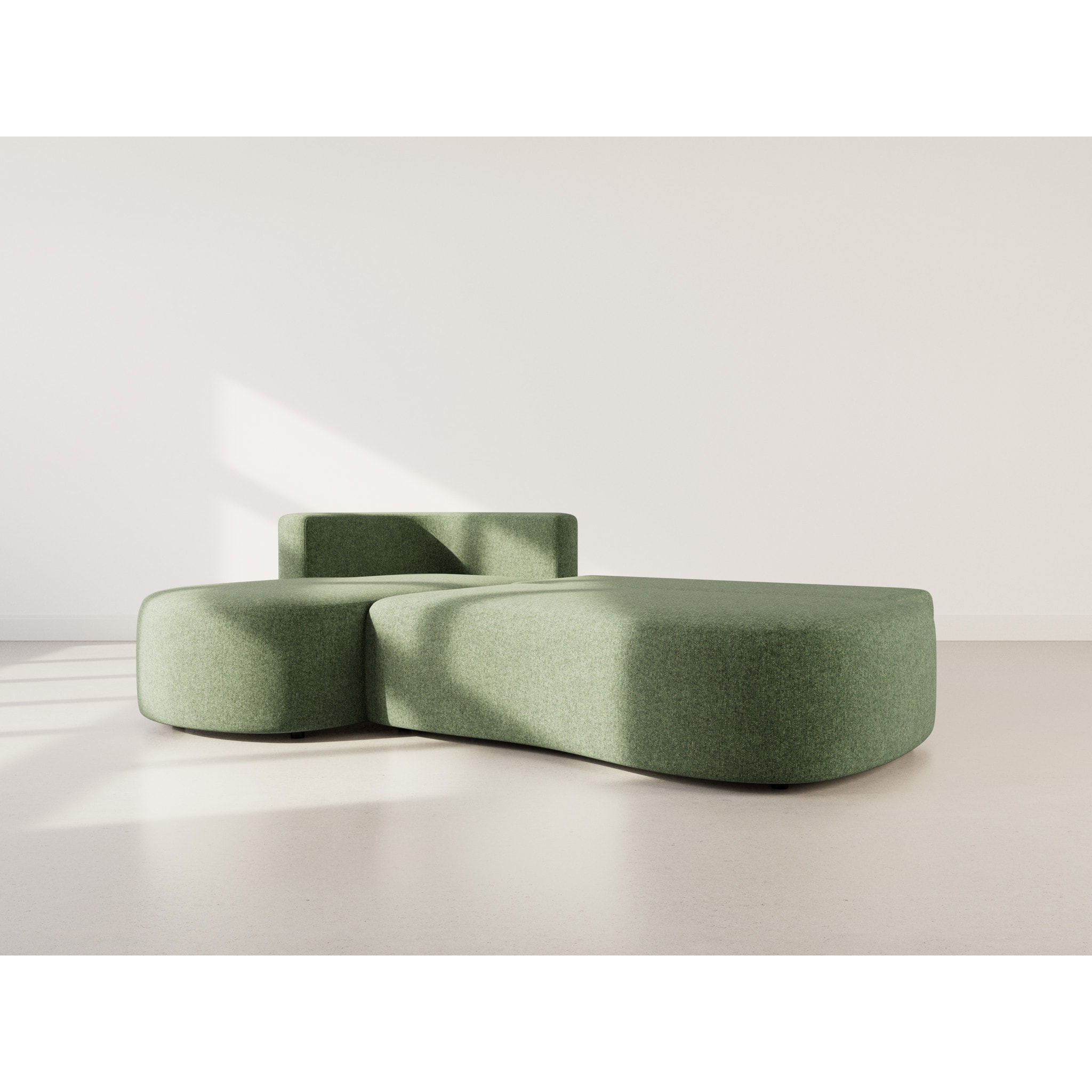 Mahina - canapé d'angle gauche 4 places convertible avec coffre en tissu texturé - Vert