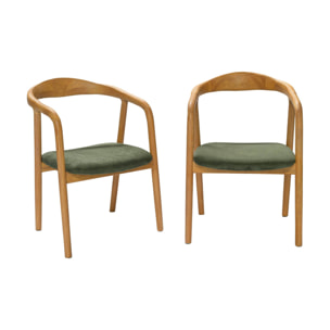 Fauteuil vintage bois d'hévéa et velours côtelé (lot de 2) SARA