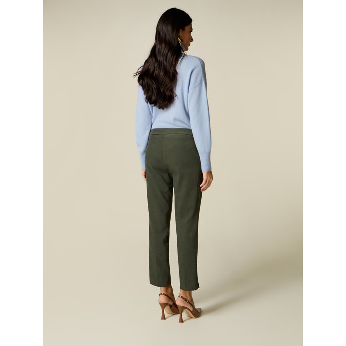 Oltre - Pantaloni a sigaretta effetto fustagno - Verde militare