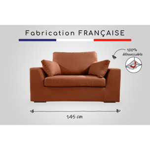 Fauteuil XL TRESSIN 145 cm fixe tissu coton Terracotta - 100% déhoussable - Fab. France