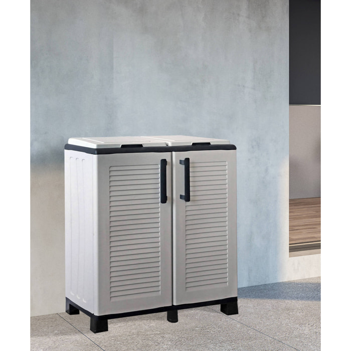 Pattumiera Alistar, Cestino portarifiuti, Bidone per raccolta differenziata, 100% Made in Italy, 68x37h90 cm, Grigio chiaro e Nero, Finitura righe