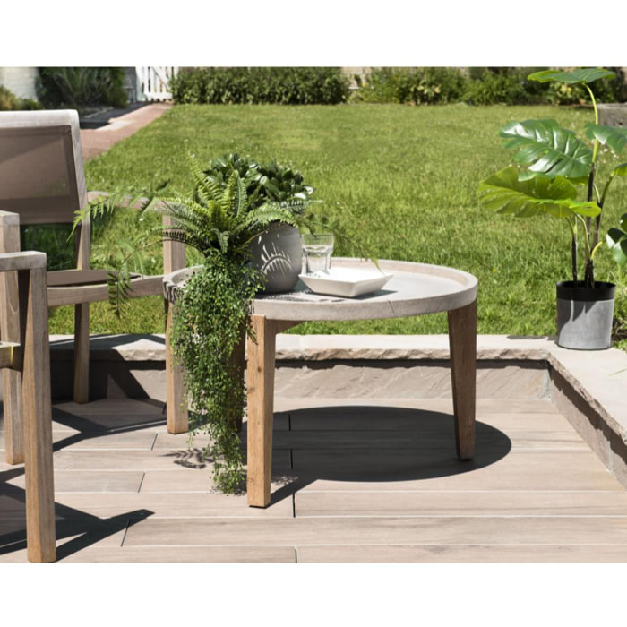 HANS - Table basse de jardin ronde béton 81x81 cm pieds en bois acacia