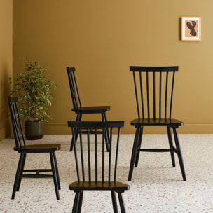 Lot de 4 chaises noires à barreaux en bois d'hévéa. ROMIE. L 50.8 x P 44.2 x H 90cm