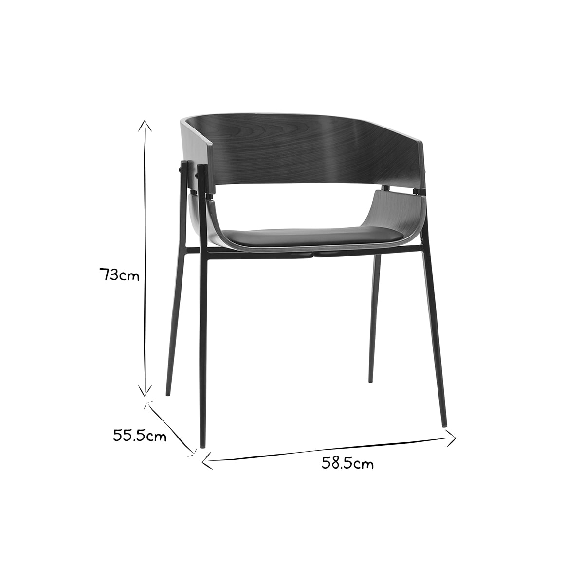 Chaises design bois foncé et métal noir (lot de 2) WESS