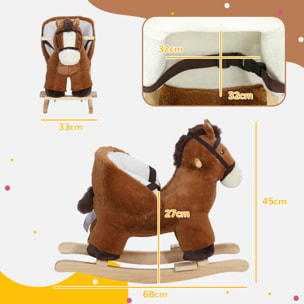 Caballo Balancín para Niños de 18-36 Mesas Caballo de Juguete con Sonido Asas Cinturón de Seguridad y Base de Madera Carga 25 kg 68x33x45 cm Marrón