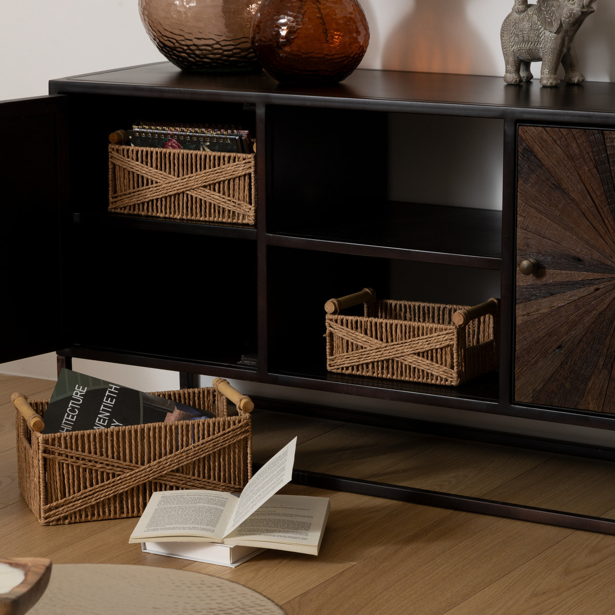 Lot de 3 caisses Eugène beige L26/31/36cm