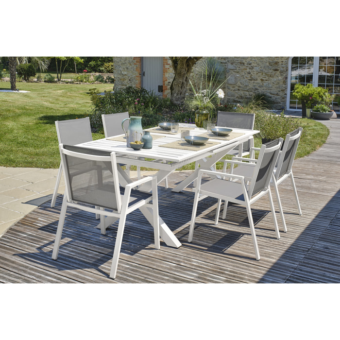 FLORIDE - Ensemble repas de jardin 6 places en aluminium blanc