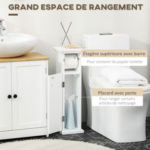 Meuble WC armoire toilette - porte, support papier - dim. 21L x 17l x 66H cm - blanc