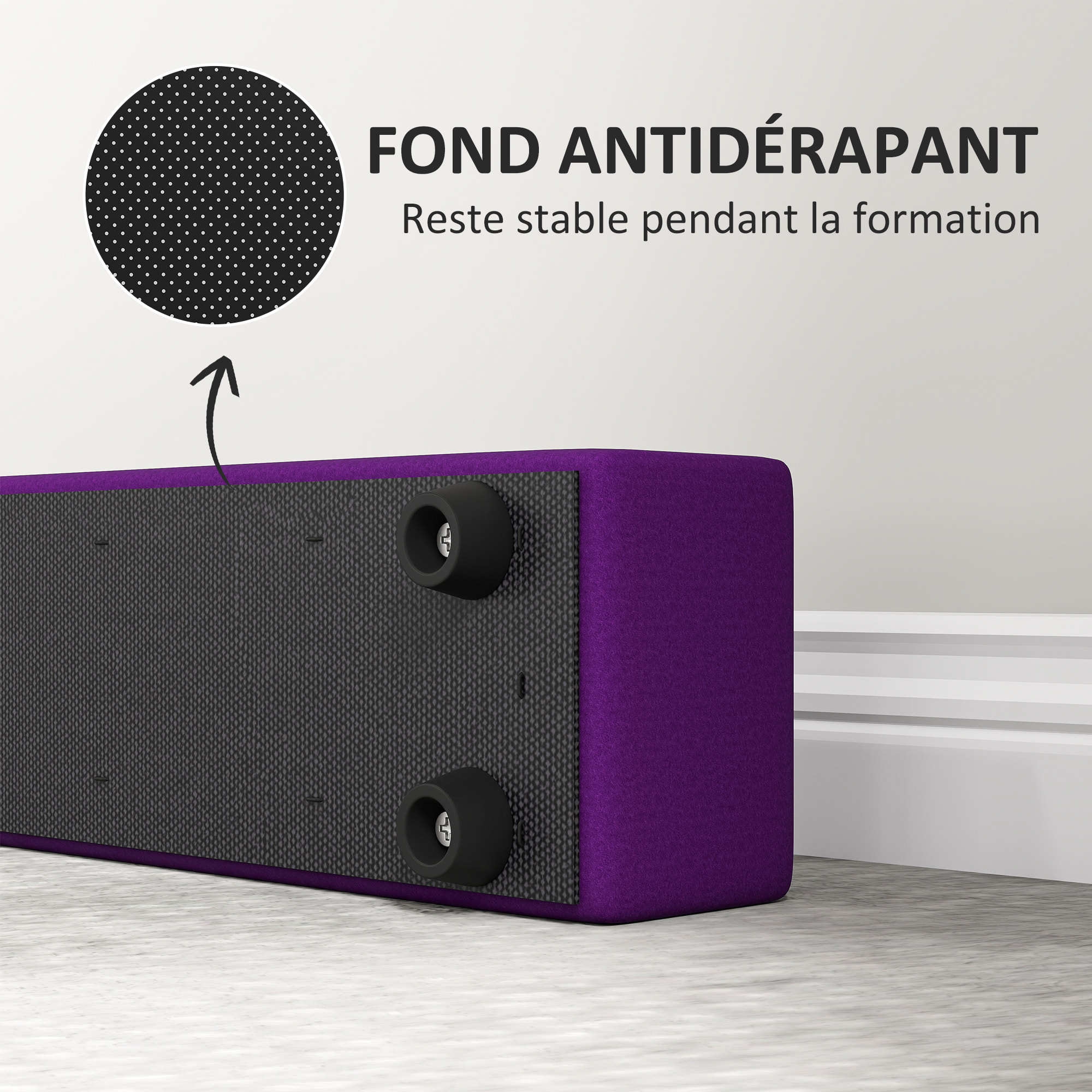 Poutre gymnastique pliable 240 cm - poutre d'équilibre antidérapante - bois de pin revêtement flanelle violet