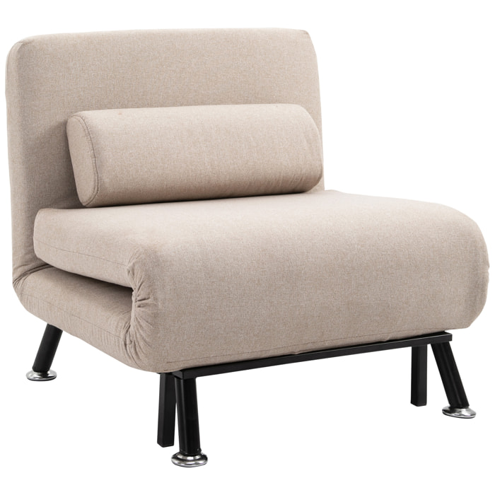 Fauteuil convertible 3 en 1 chauffeuse lit avec coussin beige